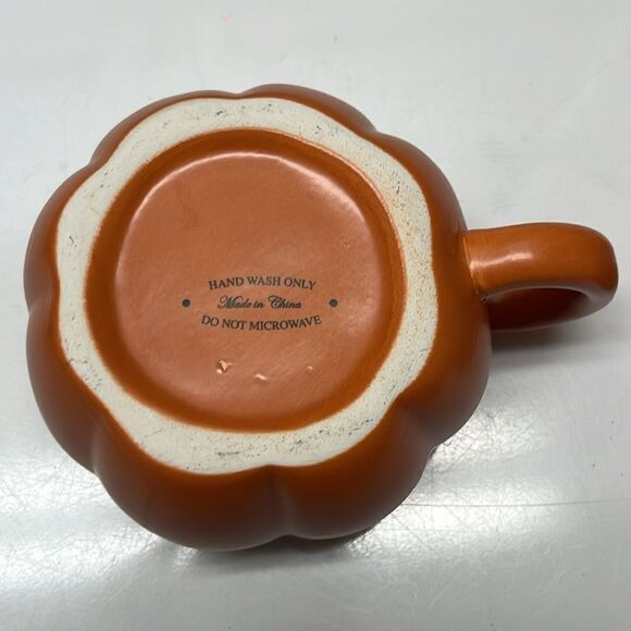 Ceramic Orange Pumpkin Mugs Fall Seasonal Autumn Thanksgiving Set of Two - Picture 7 of 7